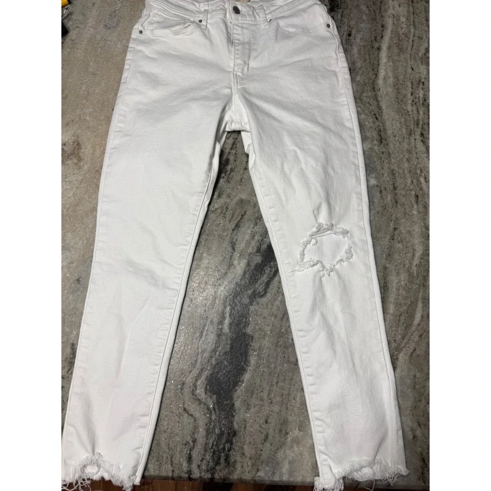 Levi's 721 High Rise Skinny Jeans Womens 30 Denim White Distressed Raw Hem Boho‎